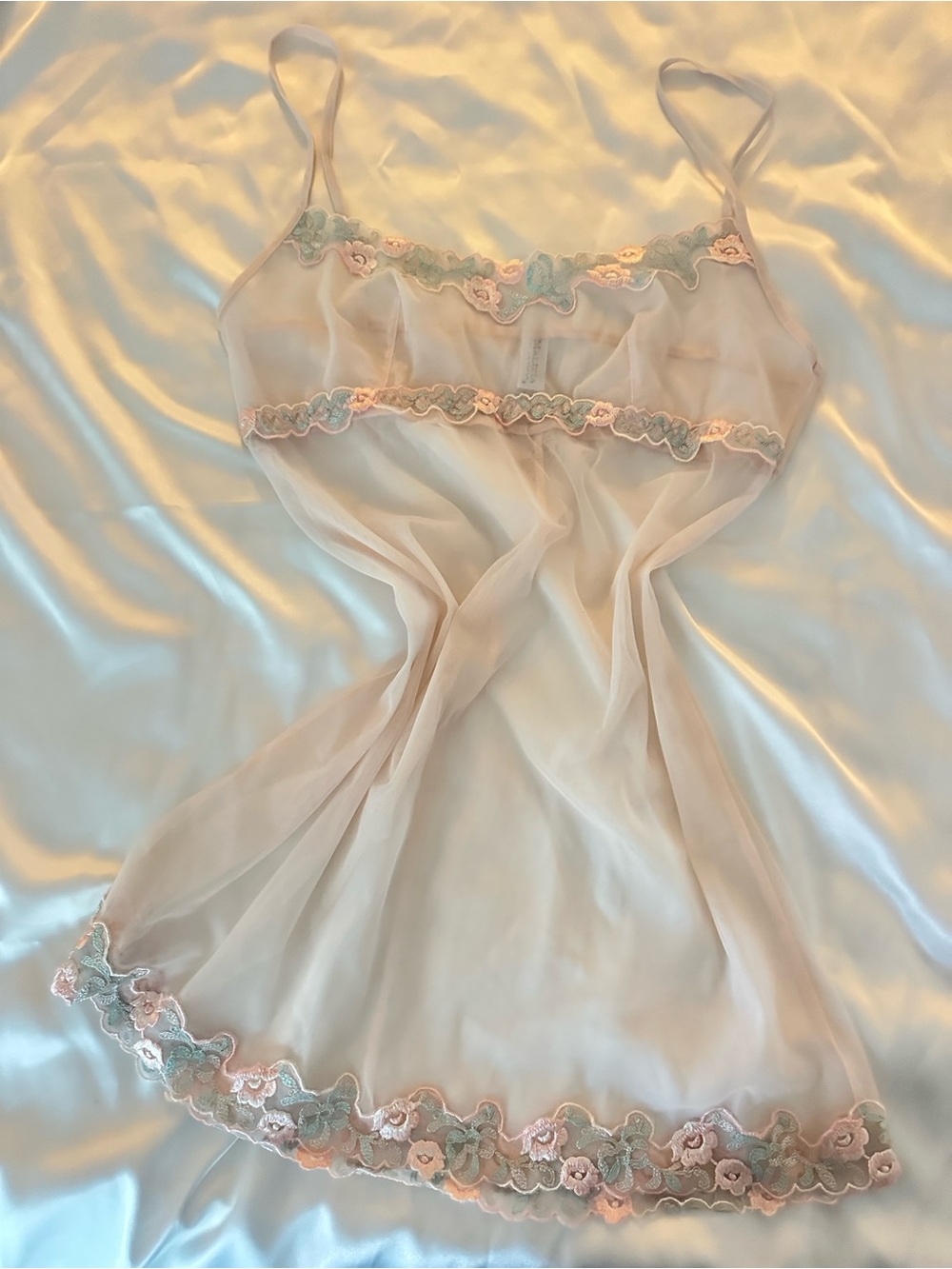 La Perla Sheer Pink Floral-Trim Chemise Slip